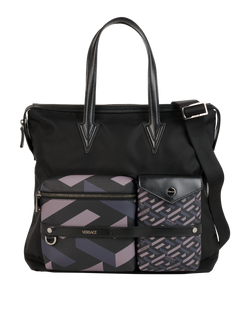 Greca Cargo Tote, Nylon, Black/Grey, MII, DB, 3*